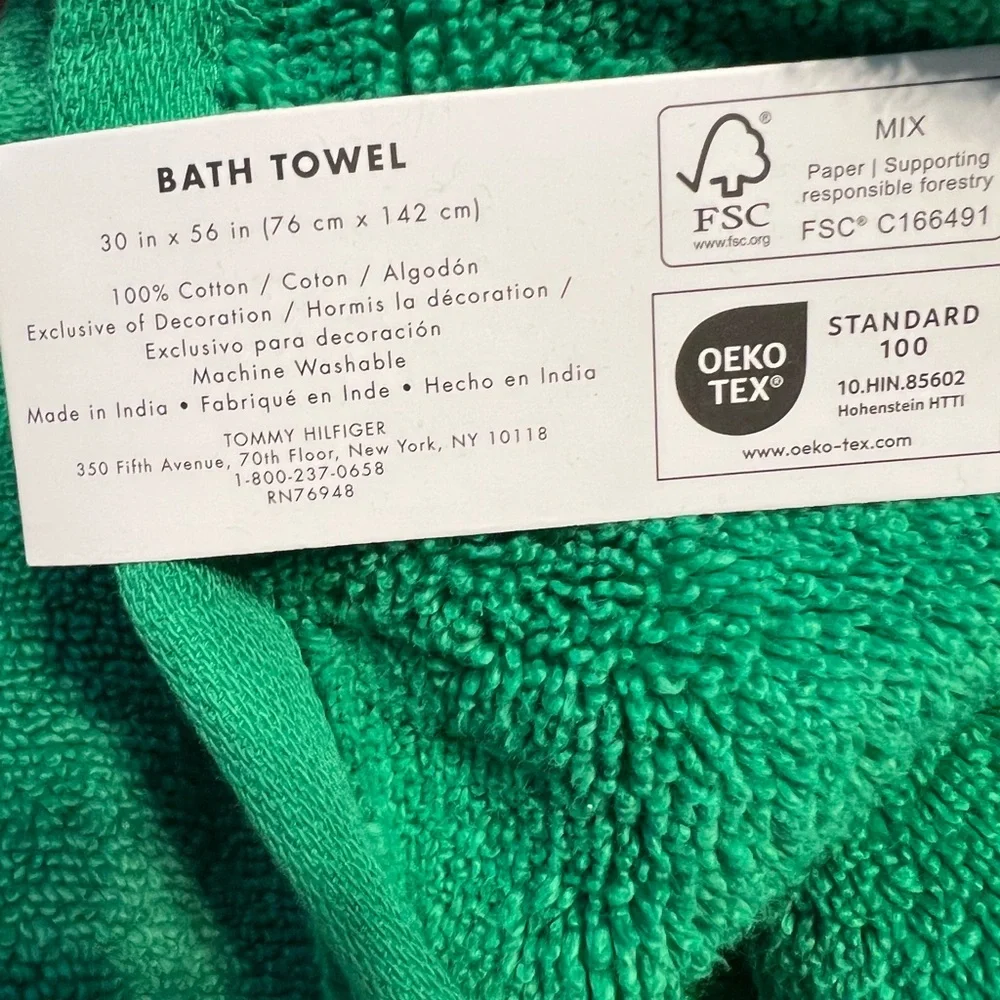 Tommy Hilfiger Green Cotton Bath Towel 6 Piece Set